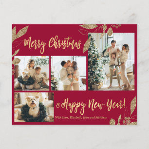 Budget Elegant Gold Leaves Photo Christmas Card