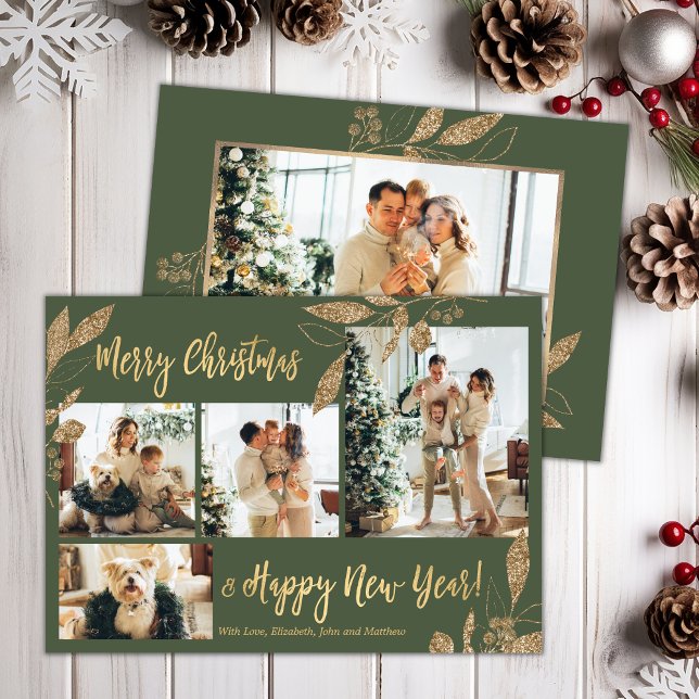 Budget Elegant Gold Leaves Photo Christmas Card (Creator Uploaded)