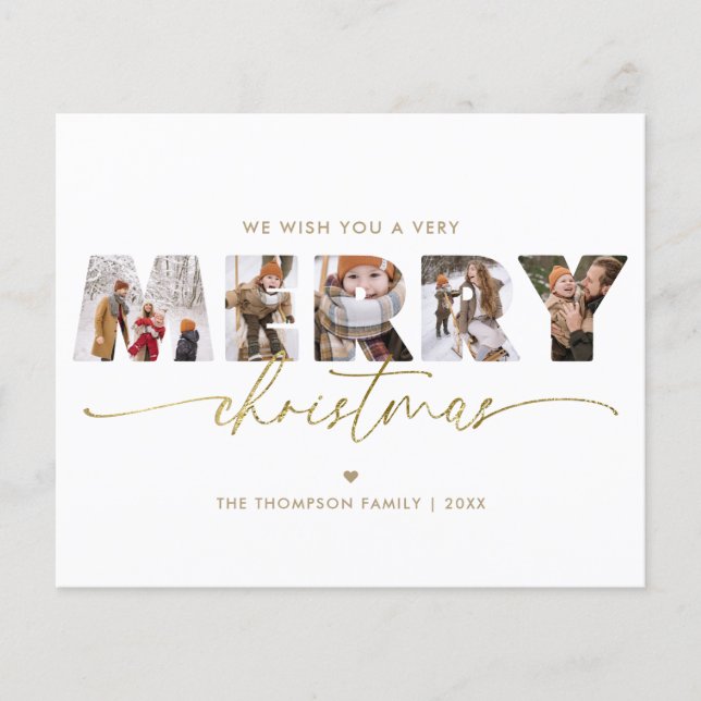BUDGET Elegant Gold Merry Christmas Photo Collage (Front)