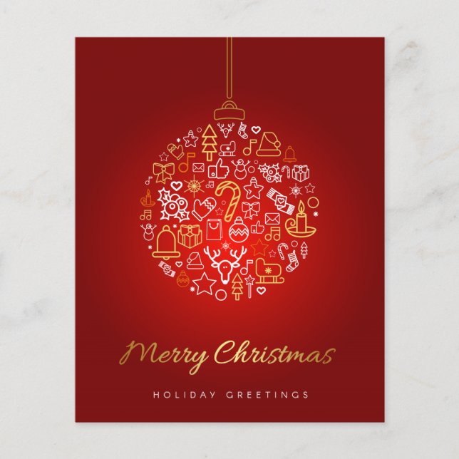 Budget Elegant Gold & Red Merry Christmas Card (Front)