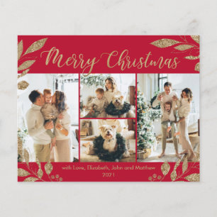 Budget Elegant Gold Red Photo Christmas Card
