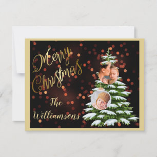 Budget Elegant Gold Tree Photos Merry Christmas Holiday Card