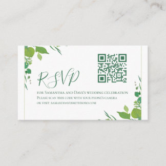 Budget Elegant Green Botanical Modern QR Code RSVP Enclosure Card