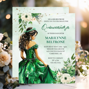Budget Elegant Green Floral Princess Quinceañera