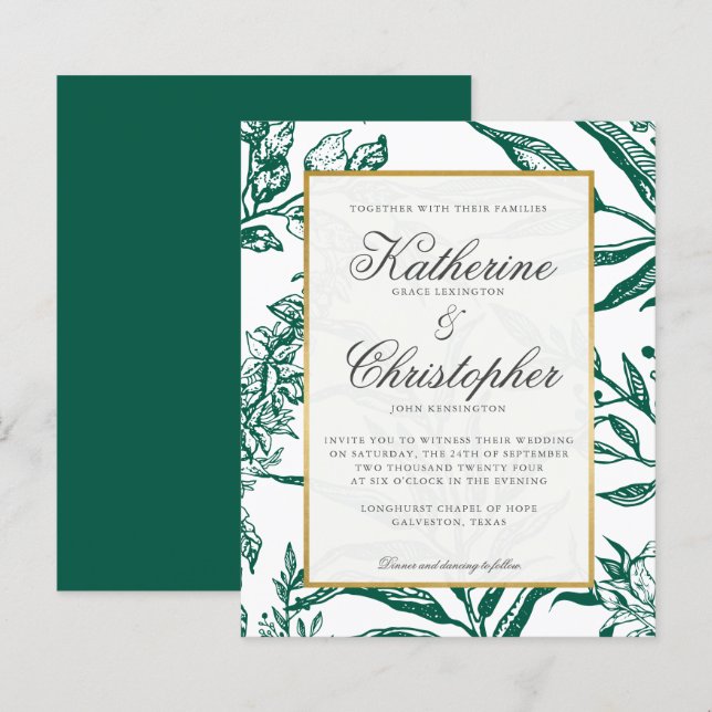 BUDGET Elegant Green Gold Botanical Wedding (Front/Back)