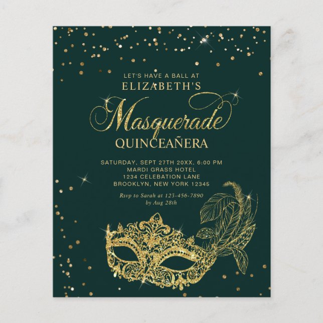 BUDGET Elegant Green Gold Masquerade Quinceañera (Front)