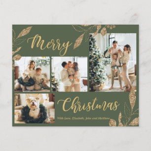 Budget Elegant Green Gold Photo Christmas Card