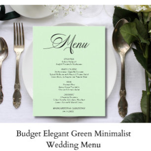 Budget Elegant Green Minimalist Wedding Menu