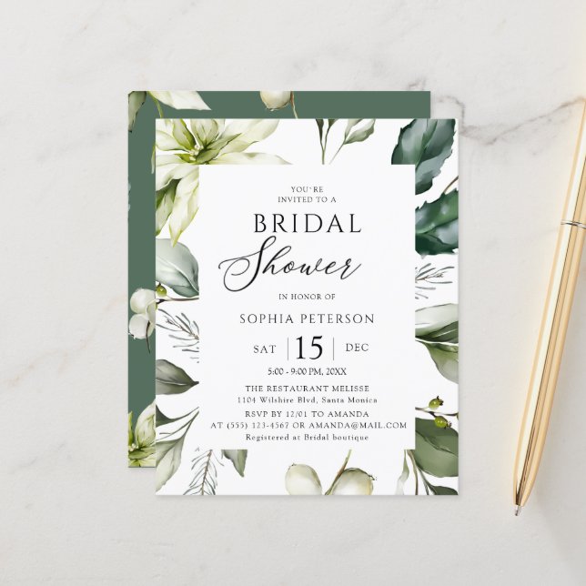 Budget Elegant Greenery Bridal Shower Flyer (Front/Back In Situ)