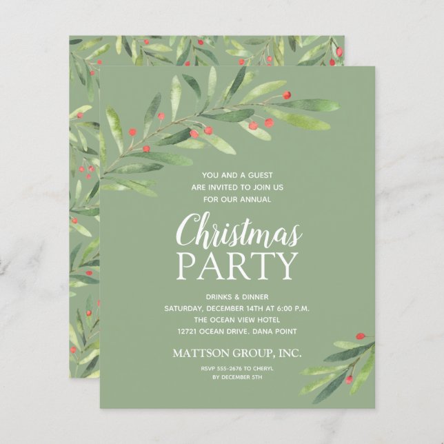 Budget Elegant Greenery Christmas Invitations (Front/Back)