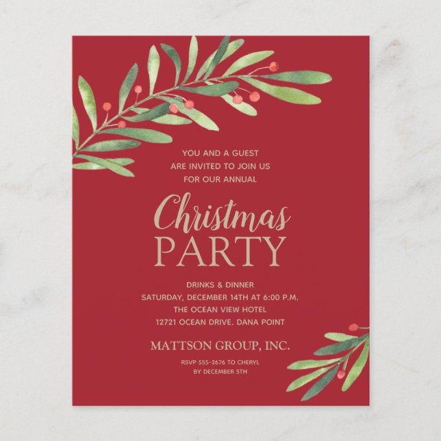 Budget Elegant Greenery Christmas Party Invitation Flyer (Front)