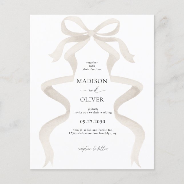 BUDGET Elegant Ivory Beige Bow Monogram Wedding (Front)