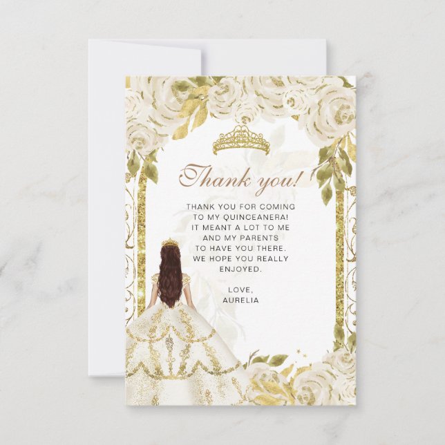 Budget Elegant Ivory Floral Photo Quinceañera Thank You Card (Front)