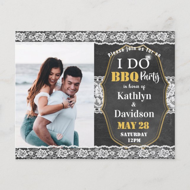 BUDGET Elegant Lace Photo Engagement Invitation (Front)