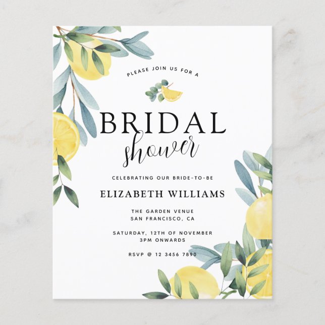 Budget Elegant Lemon Bridal Shower Invitation Flyer (Front)