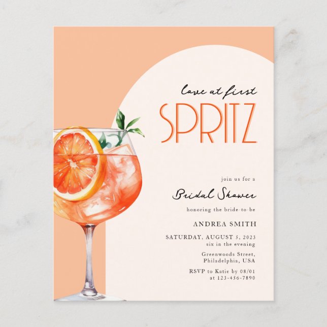 Budget Elegant Love at First Spritz Bridal Shower  (Front)