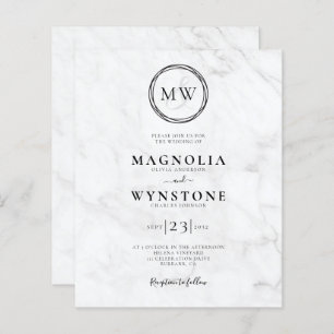 Budget Elegant Marble Monogram Wedding Invitation