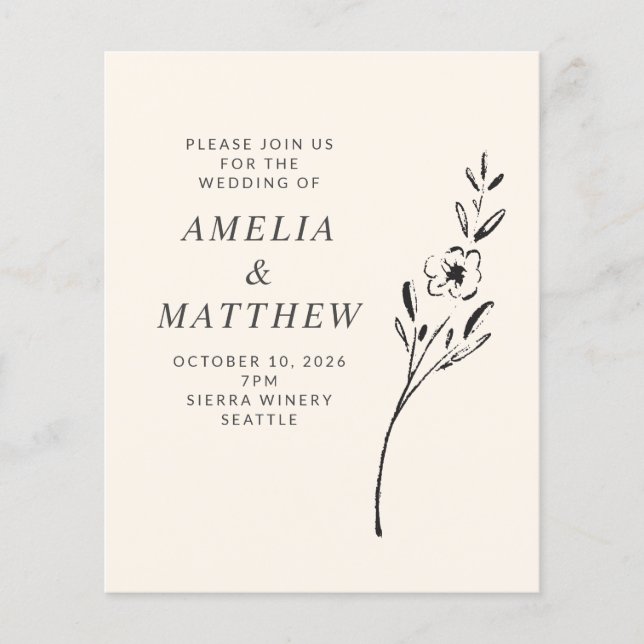 Budget Elegant Minimal Flower Cream Wedding Invite (Front)