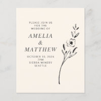 Budget Elegant Minimal Flower Cream Wedding Invite