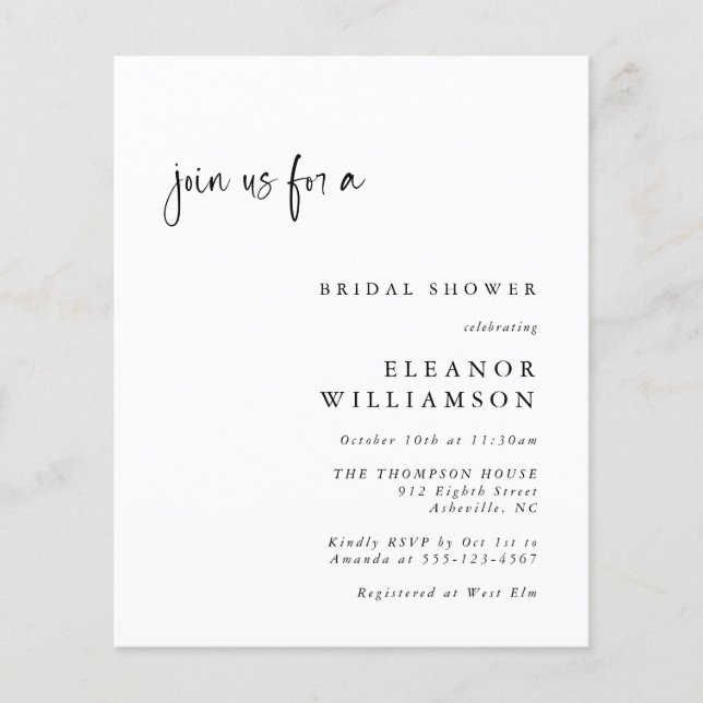 Budget Elegant Minimalist Photo Bridal Shower  (Front)