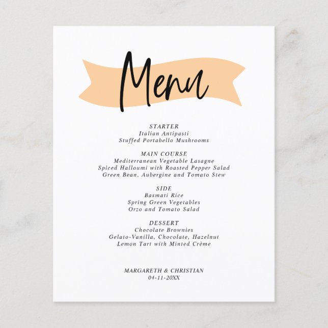 Budget Elegant Minimalist Wedding Menu (Front)