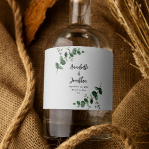 Budget elegant modern eucalyptus botanical wedding liquor bottle label