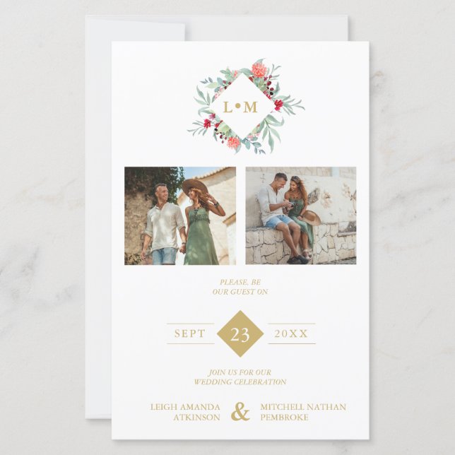 Budget Elegant Modern Initials Floral 2 Photos (Front)