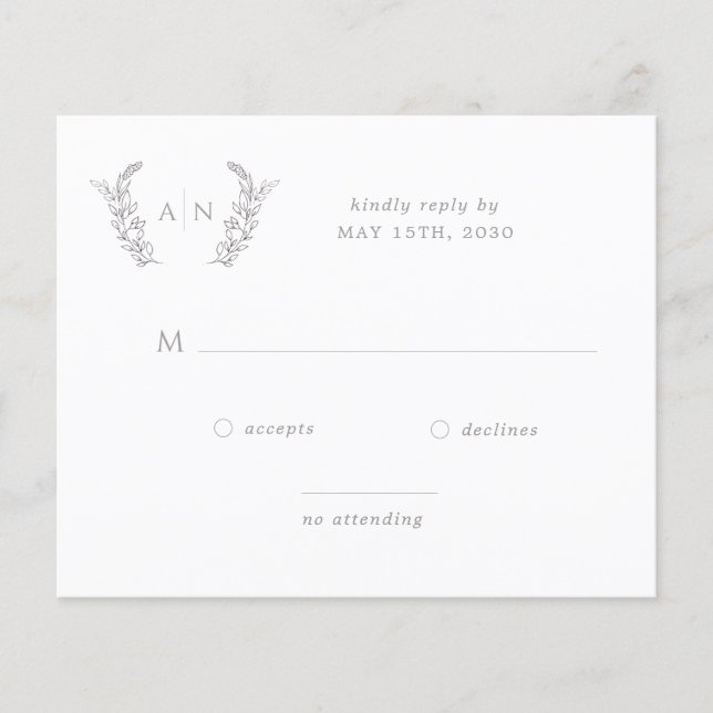 Budget elegant modern monogram wedding RSVP (Front)