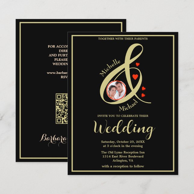Budget Elegant Modern Photo Wedding QR Website Announcement (Front/Back)
