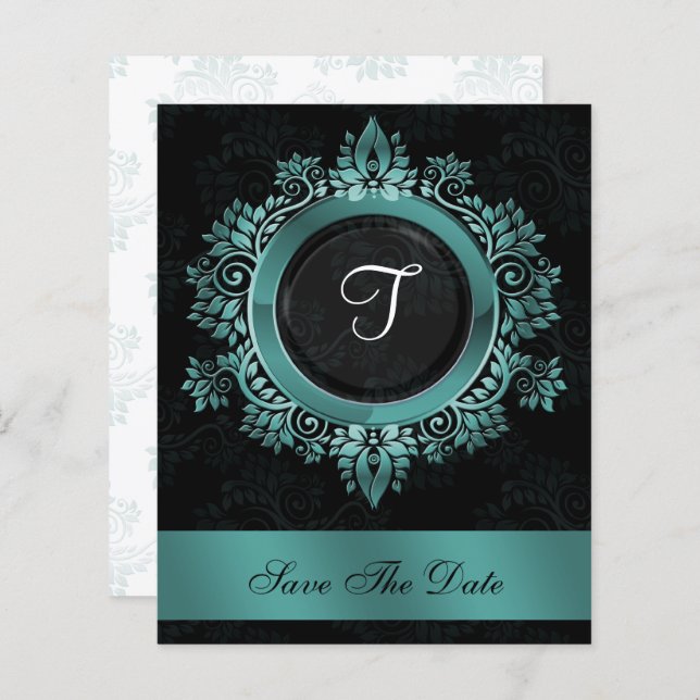 Budget Elegant Monogram Aqua save the date  (Front/Back)