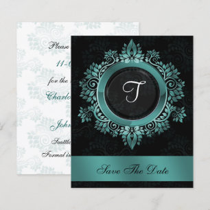 Budget Elegant Monogram Aqua save the date
