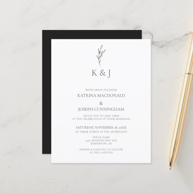 Budget Elegant Monogram Minimalist Chic Wedding (Front/Back In Situ)