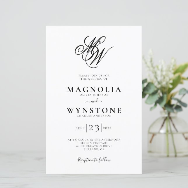 Budget Elegant Monogram QR Code Wedding Invitation (Standing Front)