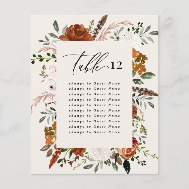 Budget elegant natural floral table seating plan (Front)