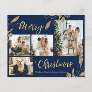 Budget Elegant Navy Blue Gold Photo Christmas Card