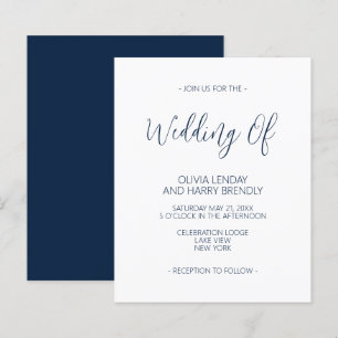Budget Elegant Navy Blue White Wedding Invitation