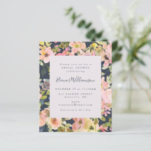 Budget Elegant Navy Floral Bridal Shower Invite