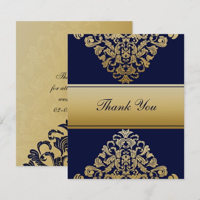 Budget Elegant Navy Gold Wedding Thank You Card (Front/Back)