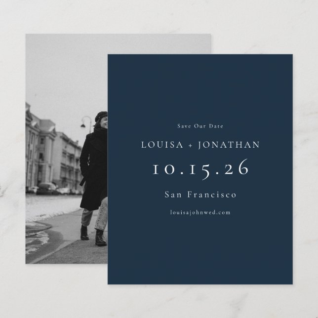 Budget Elegant Navy Photo Wedding Save The Date (Front/Back)