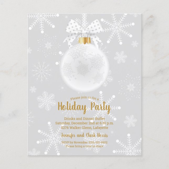 Budget Elegant Ornament Snowflakes Holiday Invites Flyer (Front)