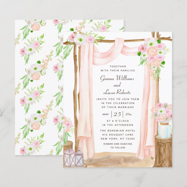 Budget Elegant Outdoor Watercolor Floral Wedding (Front/Back)