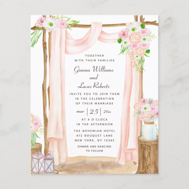 Budget Elegant Outdoor Watercolor Floral Wedding Flyer (Front)
