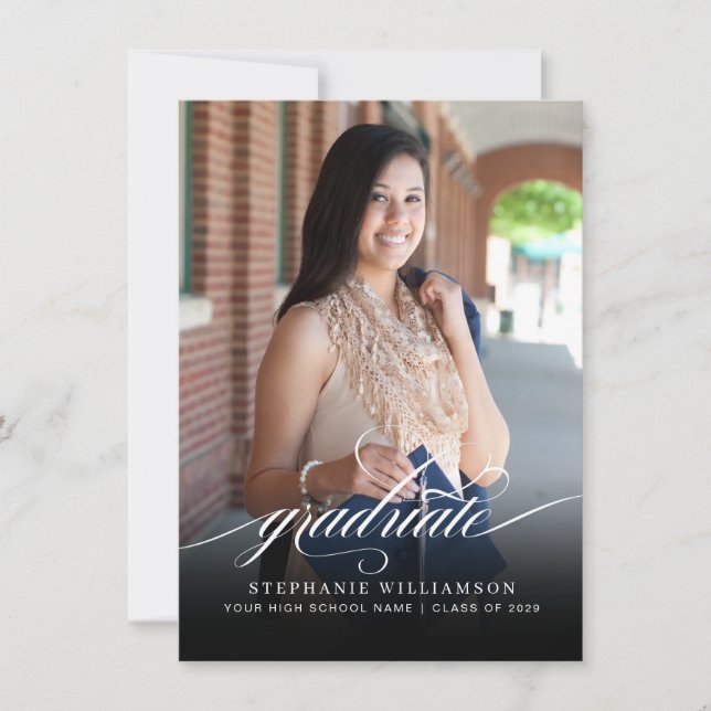 Budget Elegant Overlay Script Photo Graduation Card (Front)