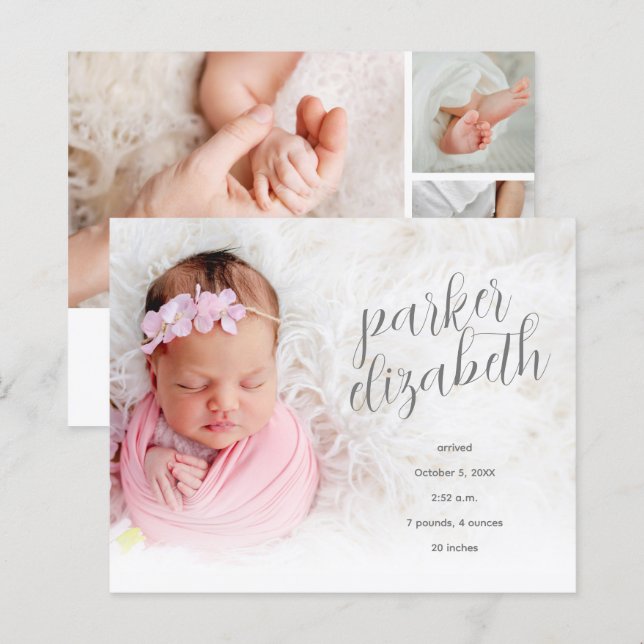 Budget Elegant Photo Collage Birth Announcement (Front/Back)