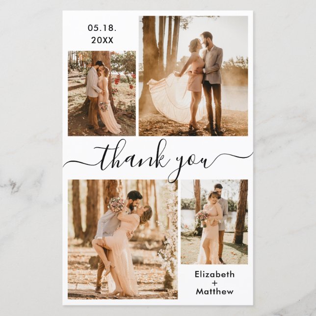 Budget Elegant Photo Collage Wedding Thank You (Front)