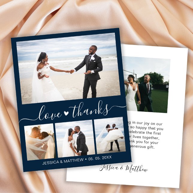Budget Elegant Photo Navy Wedding Thank You Card  (Creator Uploaded)