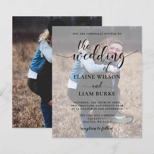 Budget Elegant Photo Overlay Wedding Invitation (Front/Back)
