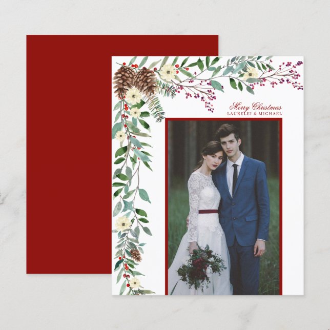 Budget Elegant Pine Garland Christmas Photo (Front/Back)