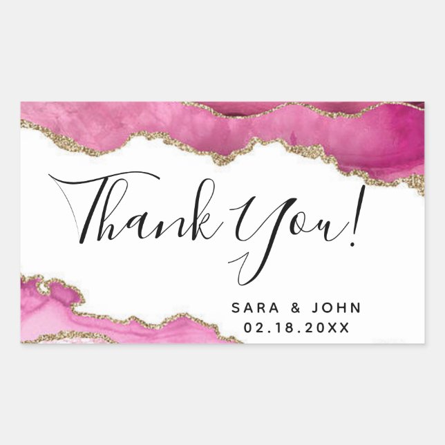 Budget Elegant Pink Agate Thank You Rectangular Sticker (Front)