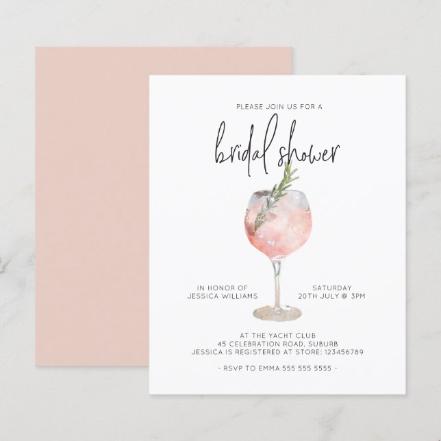 Budget Elegant Pink Cocktail Bridal Shower Brunch (Front/Back)